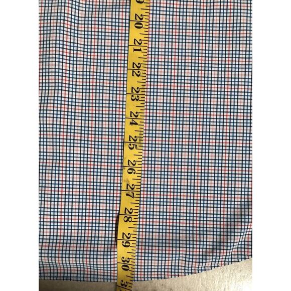 Lands End Checked Shirt Red Blue Men's XL Polyester Button Up Long Sleeve - Picture 7 of 8